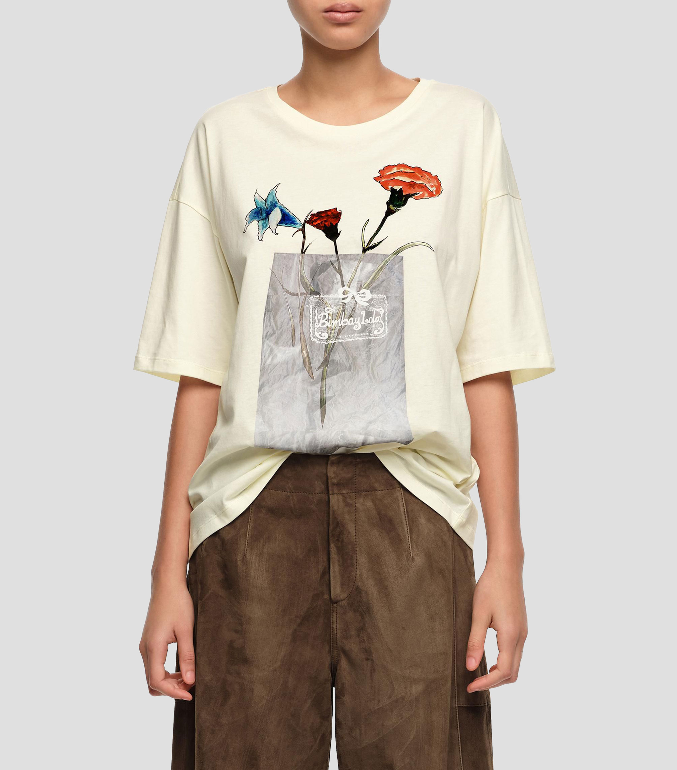 Playera logo flores marfil Mujer